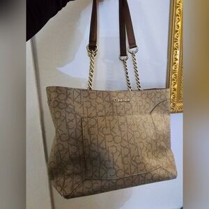 Calvin Klein Brown Monogram Tote Bag